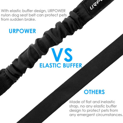 2-Pack Adjustable Dog Seat Belt Harness with Elastic Bungee Buffer, Heavy-Duty 360-Degree Swivel Pet Safety Restraint