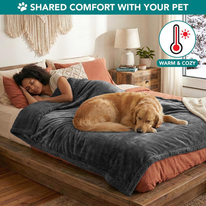 Reversible Soft Sherpa Fleece Dog Blanket for Medium to Large Pets, Plush Couch Cover and Car Seat Protector, Machine Washable, 80x60, Solid Dark Gray