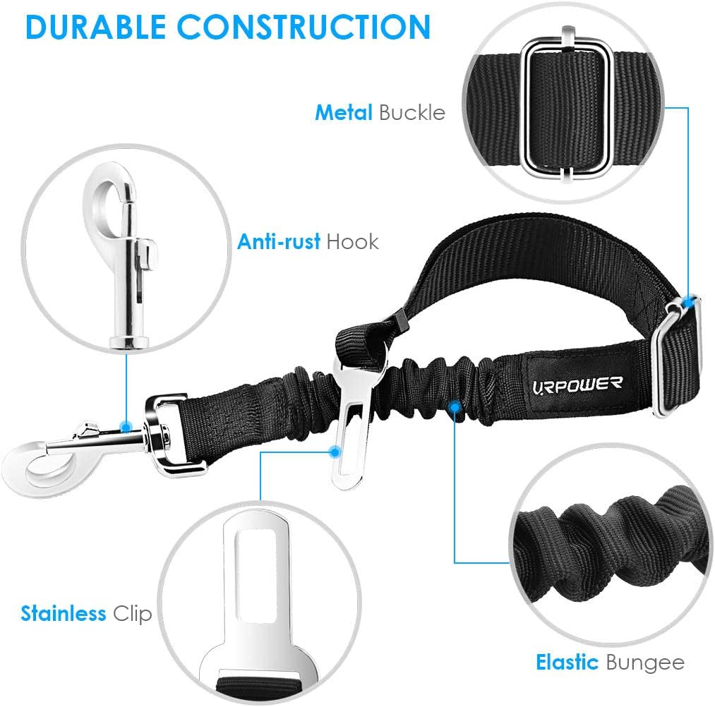 2-Pack Adjustable Dog Seat Belt Harness with Elastic Bungee Buffer, Heavy-Duty 360-Degree Swivel Pet Safety Restraint