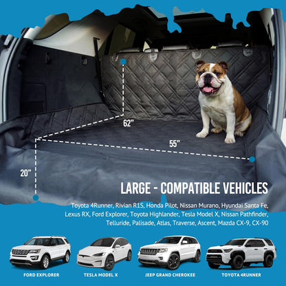 Bulldogology Heavy-Duty Waterproof Dog Cargo Liner for SUVs and Vans - 55" x 82" Nonslip Trunk Protector Mat (Large, Black)