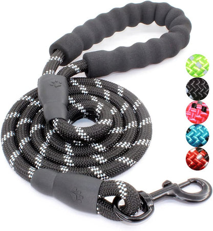 Dog Leash with Padded Handle and Reflective Threads for Small, Medium, and Large Dogs - Available in 2/4/5/6 FT Lengths (5FT-1/2'', Black)