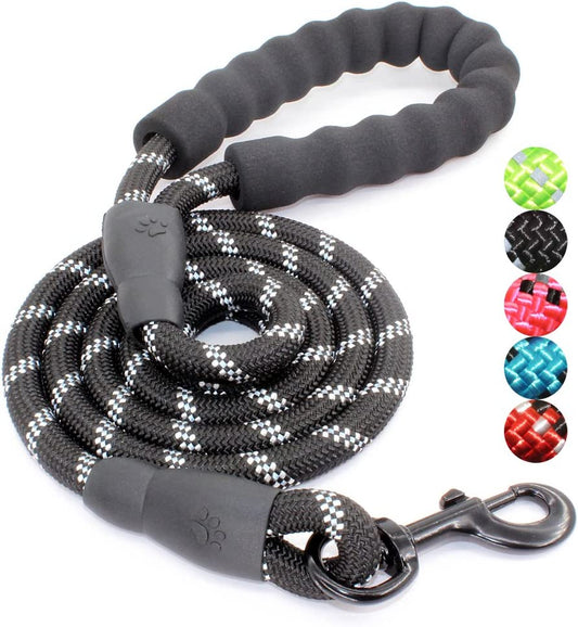 Dog Leash with Padded Handle and Reflective Threads for Small, Medium, and Large Dogs - Available in 2/4/5/6 FT Lengths (5FT-1/2'', Black)