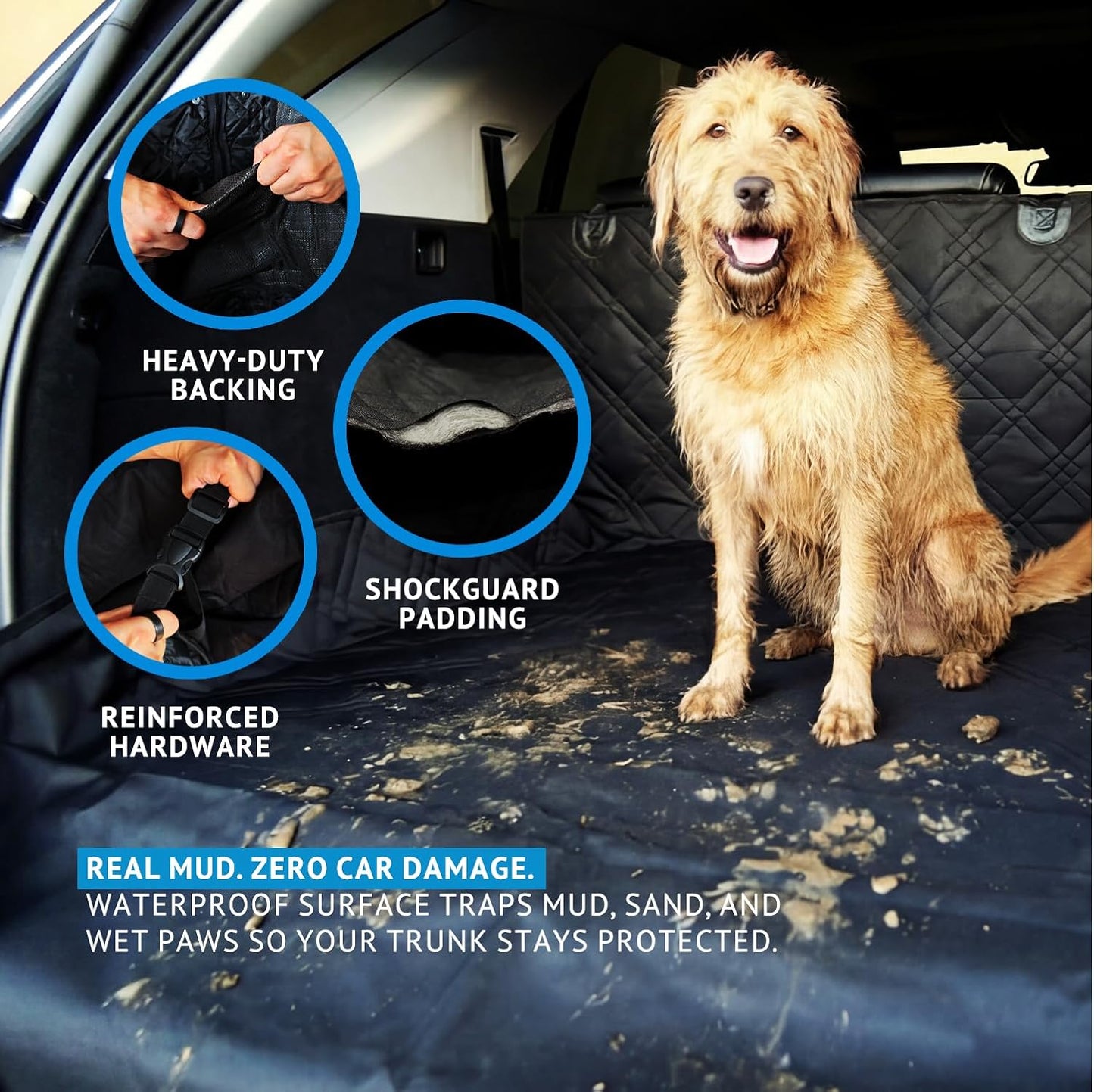 Bulldogology Heavy-Duty Waterproof Dog Cargo Liner for SUVs and Vans - 55" x 82" Nonslip Trunk Protector Mat (Large, Black)