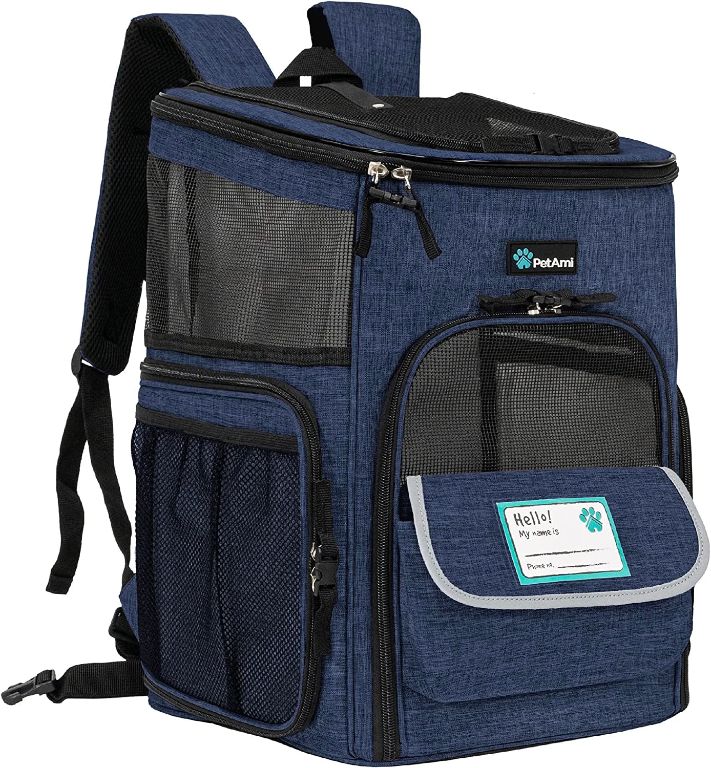 Professional Dog and Cat Backpack Carrier, Airline Approved with 4-Way Entry, Ventilated Mesh Design, Collapsible for Small Pets up to 18 lbs, Ideal for Hiking, Travel, and Vet Visits, Navy Blue