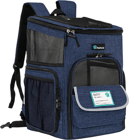 Professional Dog and Cat Backpack Carrier, Airline Approved with 4-Way Entry, Ventilated Mesh Design, Collapsible for Small Pets up to 18 lbs, Ideal for Hiking, Travel, and Vet Visits, Navy Blue