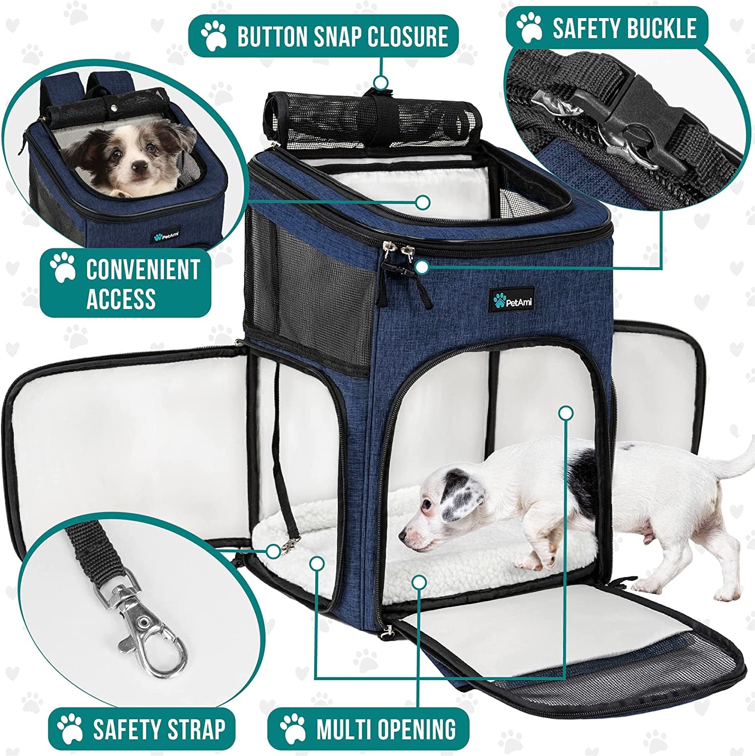 Professional Dog and Cat Backpack Carrier, Airline Approved with 4-Way Entry, Ventilated Mesh Design, Collapsible for Small Pets up to 18 lbs, Ideal for Hiking, Travel, and Vet Visits, Navy Blue