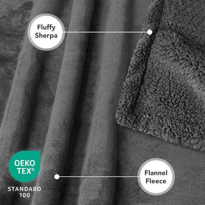 Reversible Soft Sherpa Fleece Dog Blanket for Medium to Large Pets, Plush Couch Cover and Car Seat Protector, Machine Washable, 80x60, Solid Dark Gray