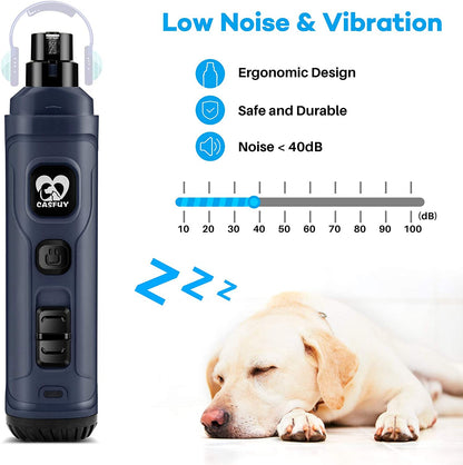 Professional Electric Dog Nail Grinder with Dual LED Lights - Updated 2-Speed Quiet Trimmer for Painless Grooming of Small, Medium, and Large Dogs and Cats (Blue)