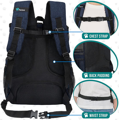 Professional Dog and Cat Backpack Carrier, Airline Approved with 4-Way Entry, Ventilated Mesh Design, Collapsible for Small Pets up to 18 lbs, Ideal for Hiking, Travel, and Vet Visits, Navy Blue