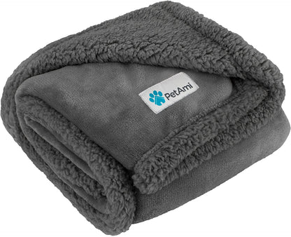 Reversible Soft Sherpa Fleece Dog Blanket for Medium to Large Pets, Plush Couch Cover and Car Seat Protector, Machine Washable, 80x60, Solid Dark Gray
