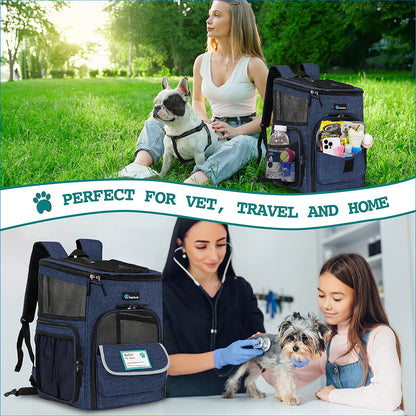 Professional Dog and Cat Backpack Carrier, Airline Approved with 4-Way Entry, Ventilated Mesh Design, Collapsible for Small Pets up to 18 lbs, Ideal for Hiking, Travel, and Vet Visits, Navy Blue