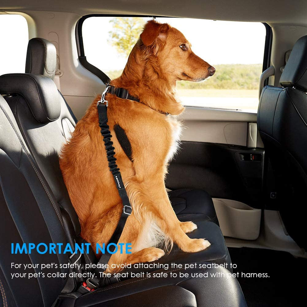 2-Pack Adjustable Dog Seat Belt Harness with Elastic Bungee Buffer, Heavy-Duty 360-Degree Swivel Pet Safety Restraint