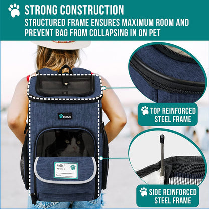 Professional Dog and Cat Backpack Carrier, Airline Approved with 4-Way Entry, Ventilated Mesh Design, Collapsible for Small Pets up to 18 lbs, Ideal for Hiking, Travel, and Vet Visits, Navy Blue