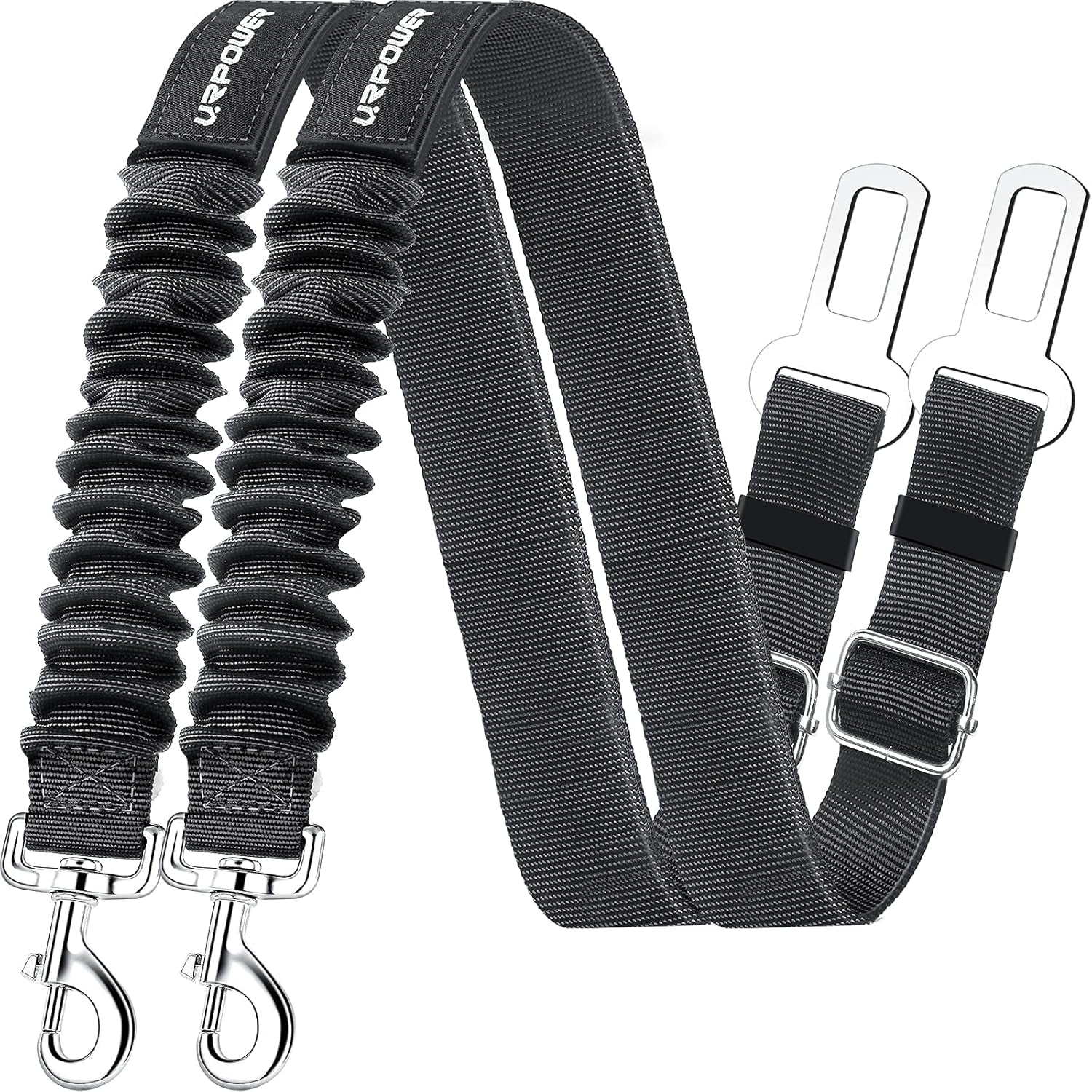 2-Pack Adjustable Dog Seat Belt Harness with Elastic Bungee Buffer, Heavy-Duty 360-Degree Swivel Pet Safety Restraint