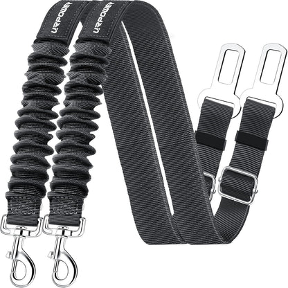 2-Pack Adjustable Dog Seat Belt Harness with Elastic Bungee Buffer, Heavy-Duty 360-Degree Swivel Pet Safety Restraint