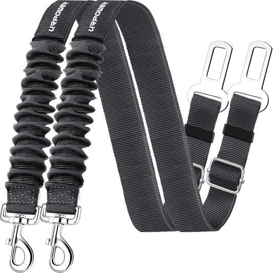 2-Pack Adjustable Dog Seat Belt Harness with Elastic Bungee Buffer, Heavy-Duty 360-Degree Swivel Pet Safety Restraint