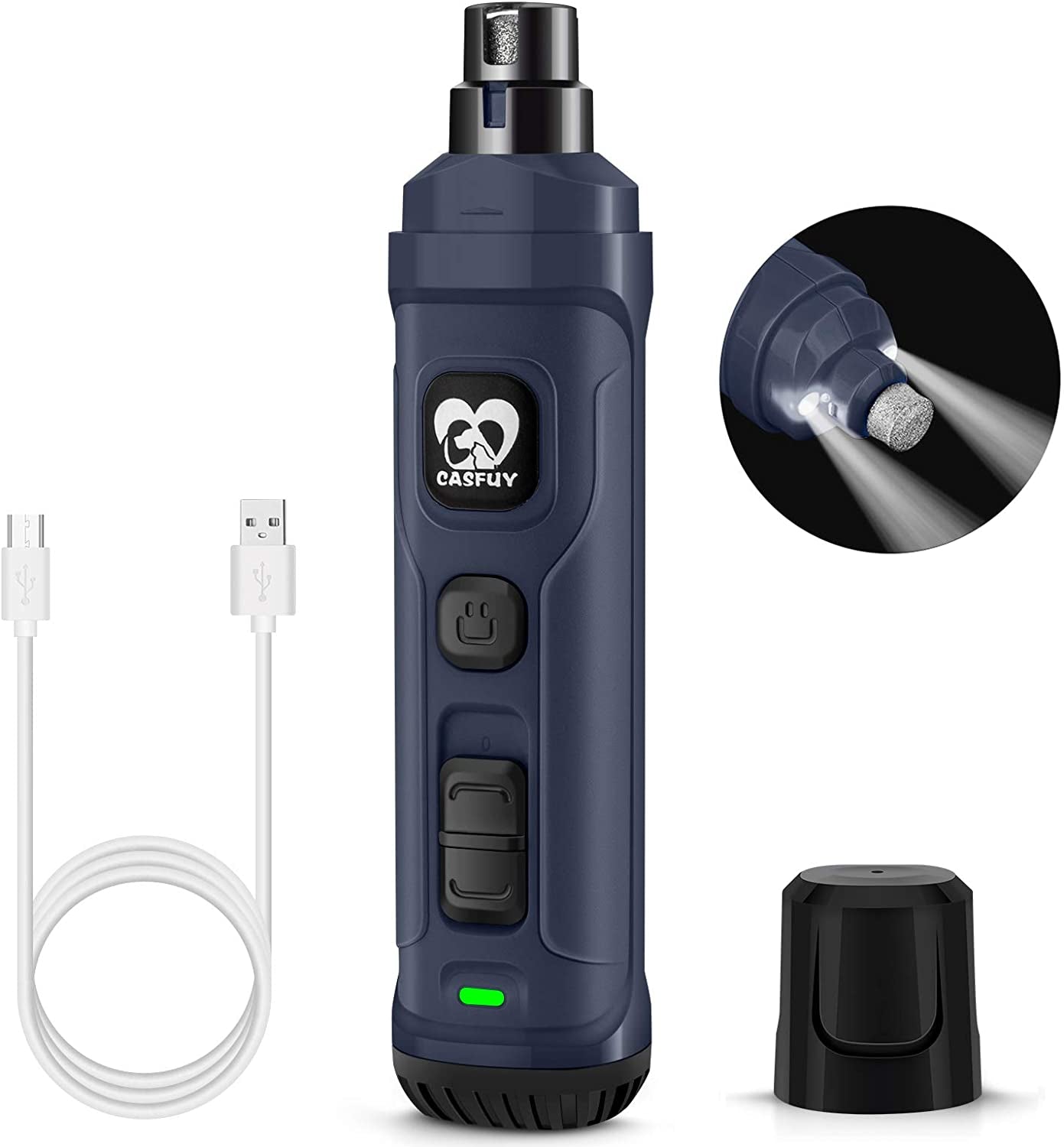 Professional Electric Dog Nail Grinder with Dual LED Lights - Updated 2-Speed Quiet Trimmer for Painless Grooming of Small, Medium, and Large Dogs and Cats (Blue)