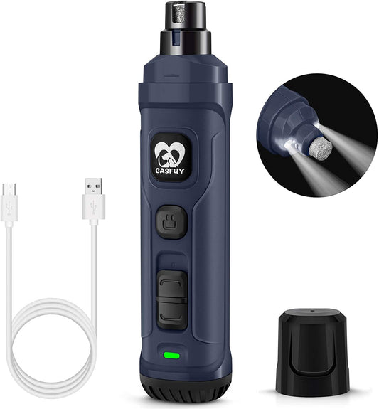 Professional Electric Dog Nail Grinder with Dual LED Lights - Updated 2-Speed Quiet Trimmer for Painless Grooming of Small, Medium, and Large Dogs and Cats (Blue)