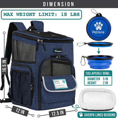 Professional Dog and Cat Backpack Carrier, Airline Approved with 4-Way Entry, Ventilated Mesh Design, Collapsible for Small Pets up to 18 lbs, Ideal for Hiking, Travel, and Vet Visits, Navy Blue