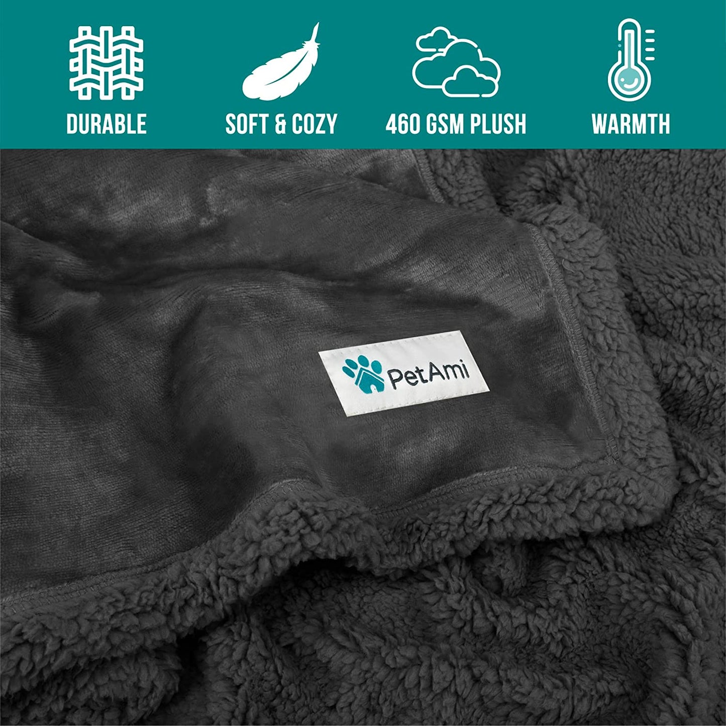 Reversible Soft Sherpa Fleece Dog Blanket for Medium to Large Pets, Plush Couch Cover and Car Seat Protector, Machine Washable, 80x60, Solid Dark Gray