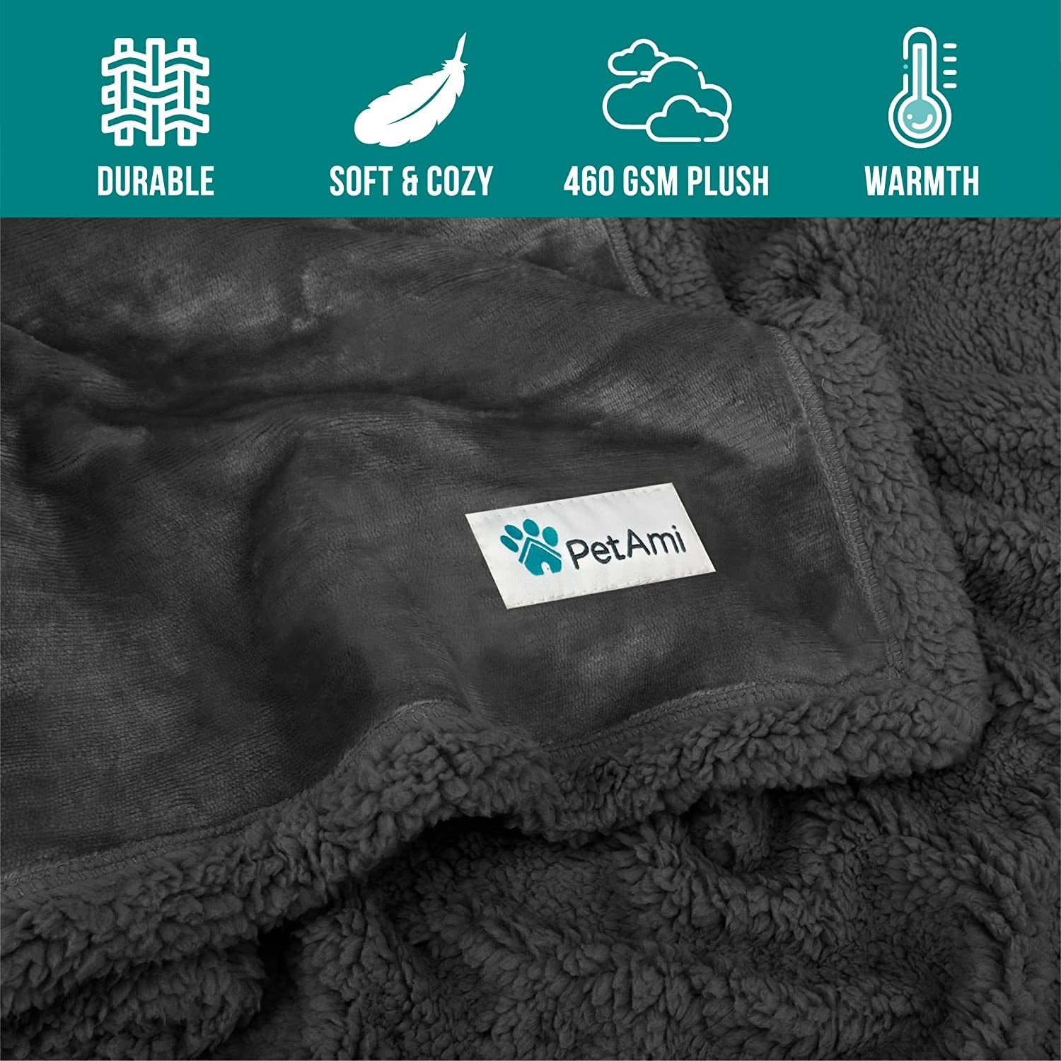 Reversible Soft Sherpa Fleece Dog Blanket for Medium to Large Pets, Plush Couch Cover and Car Seat Protector, Machine Washable, 80x60, Solid Dark Gray