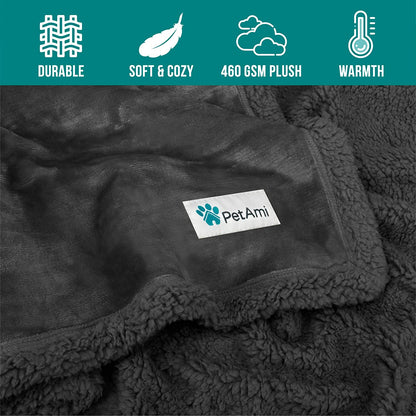 Reversible Soft Sherpa Fleece Dog Blanket for Medium to Large Pets, Plush Couch Cover and Car Seat Protector, Machine Washable, 80x60, Solid Dark Gray