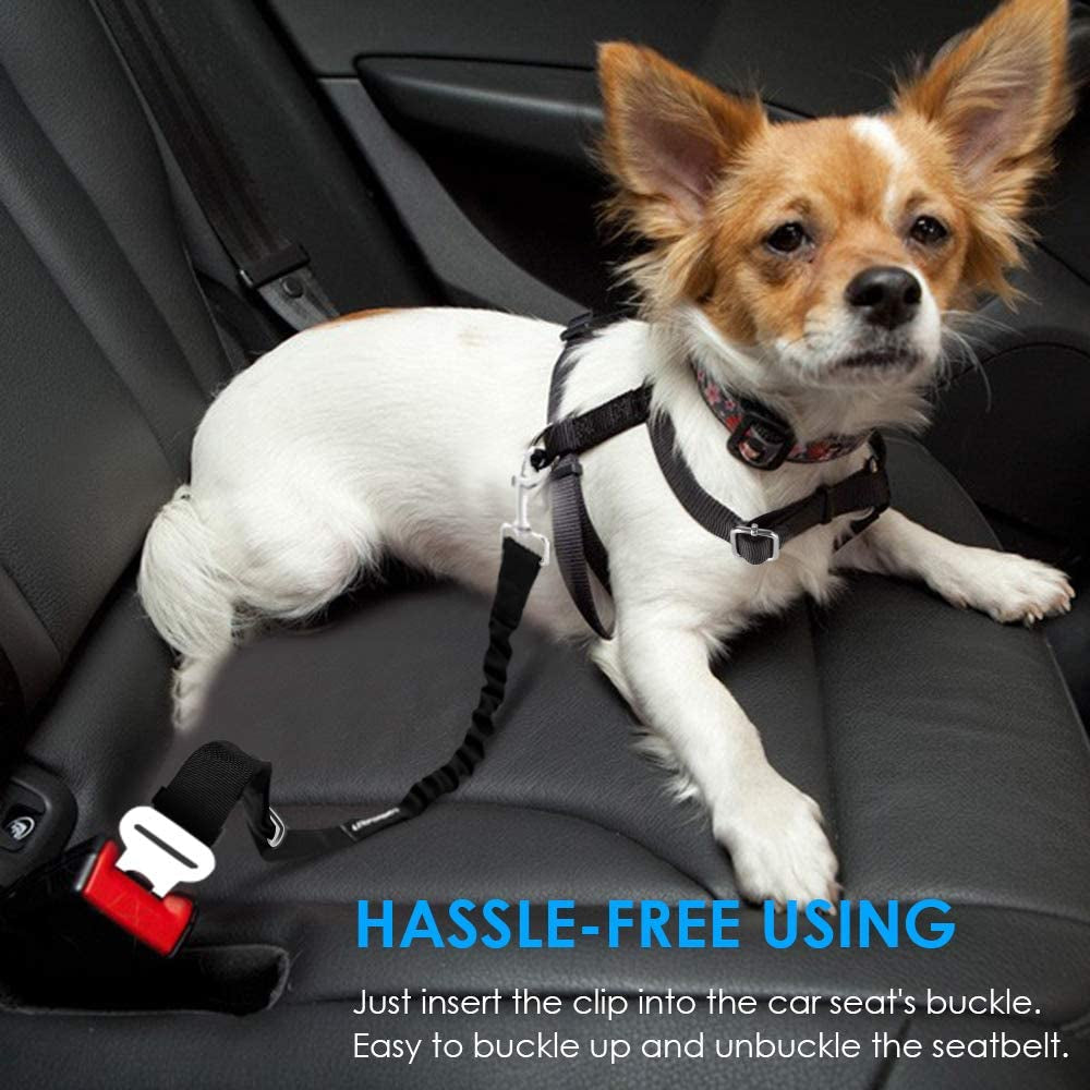 2-Pack Adjustable Dog Seat Belt Harness with Elastic Bungee Buffer, Heavy-Duty 360-Degree Swivel Pet Safety Restraint