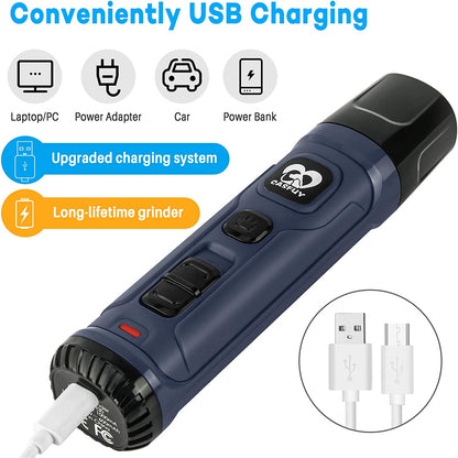 Professional Electric Dog Nail Grinder with Dual LED Lights - Updated 2-Speed Quiet Trimmer for Painless Grooming of Small, Medium, and Large Dogs and Cats (Blue)